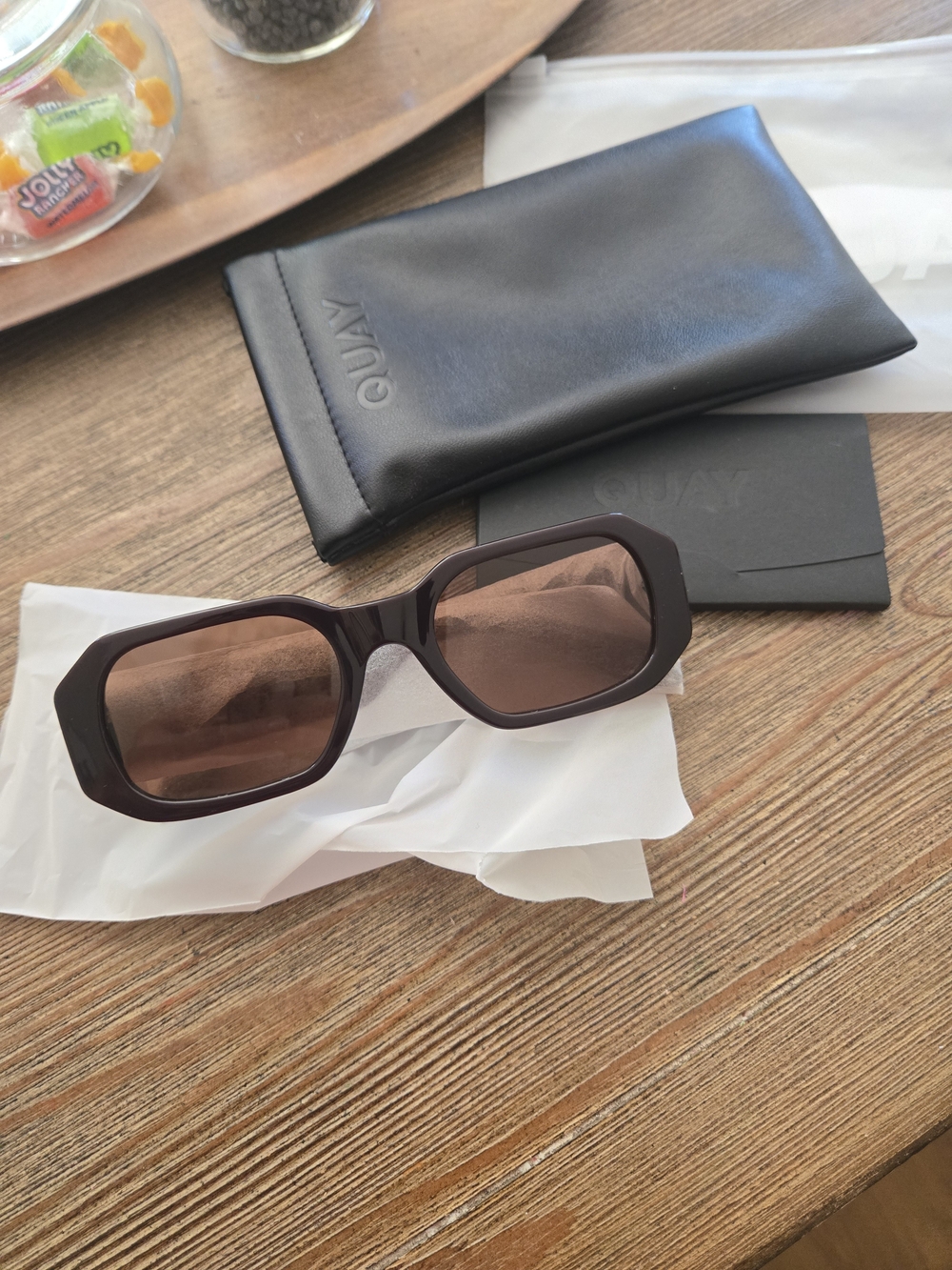 Quay Australia Brown Geometric Rectangular Sunglasses